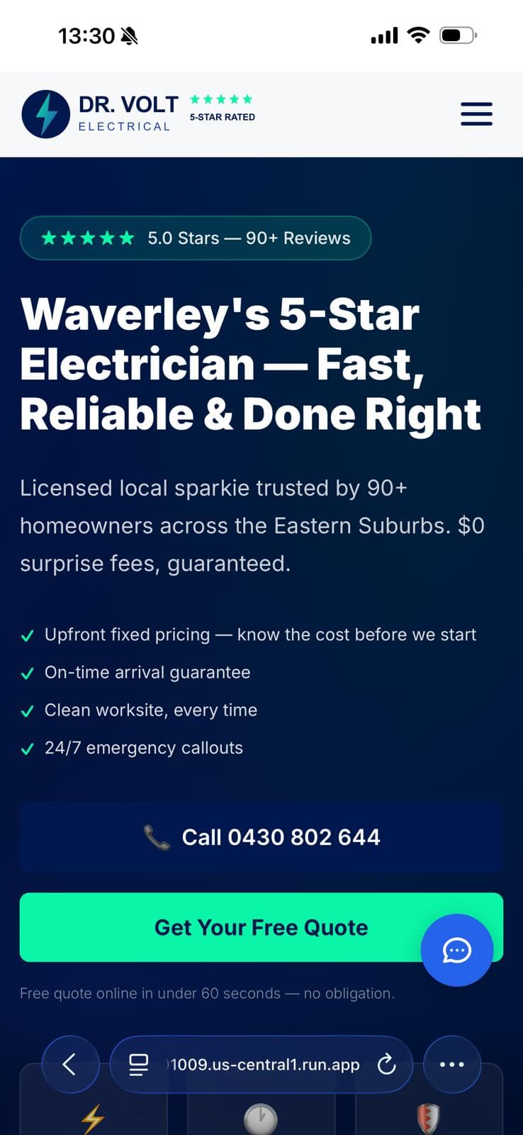 Demo website on phone